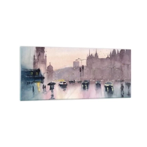 Impression sur verre - Image sur verre - Une rue de la ville au crépuscule dans un style aquarelle - 120x50cm - Dans une brume pluvieuse - Décoration murale moderne pour le salon et la chambre ARTTOR