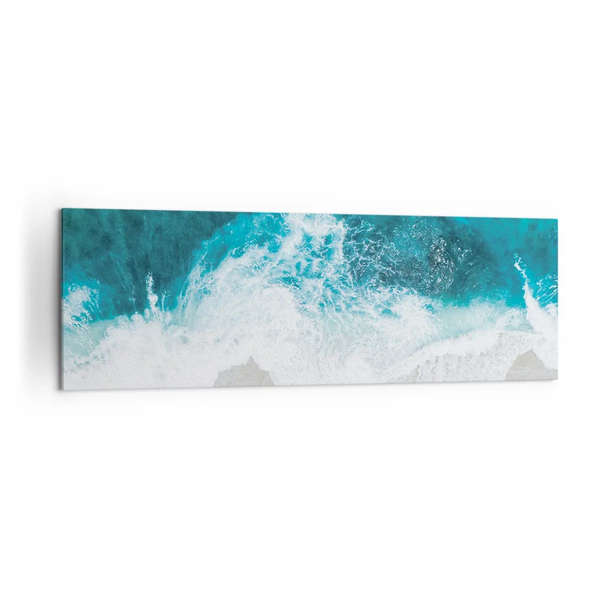 Impression sur toile - Image sur toile - Vagues turquoise de l'océan sur du sable clair - 160x50cm - Caresse naturelle - Décoration murale moderne pour le salon et la chambre ARTTOR