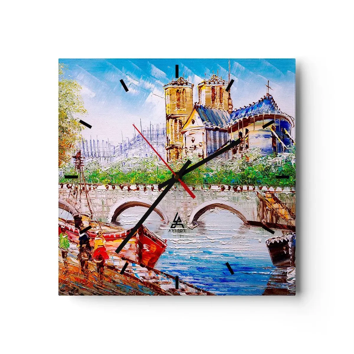 Horloge murale - Pendule murale - Paysage avec un pont et une cathédrale de style classique - 30x30cm - Leur temps ne passe jamais - Décoration murale moderne pour le salon et la chambre ARTTOR