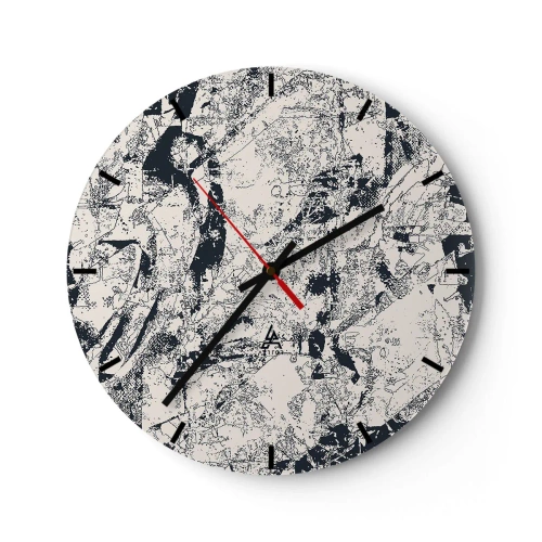 Horloge murale - Pendule murale - Composition abstraite dans les tons de noir et de gris - 30x30cm - Interpénétration des contraires - Décoration murale moderne pour le salon, la cuisine et la chambre ARTTOR