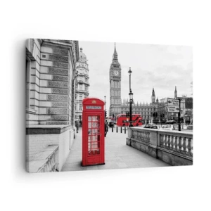 Impression sur toile - Image sur toile - Une cabine téléphonique rouge avec Big Ben en arrière-plan à Londres - 70x50cm - Sans aucun doute Londres - Décoration murale moderne pour le salon et la chambre ARTTOR