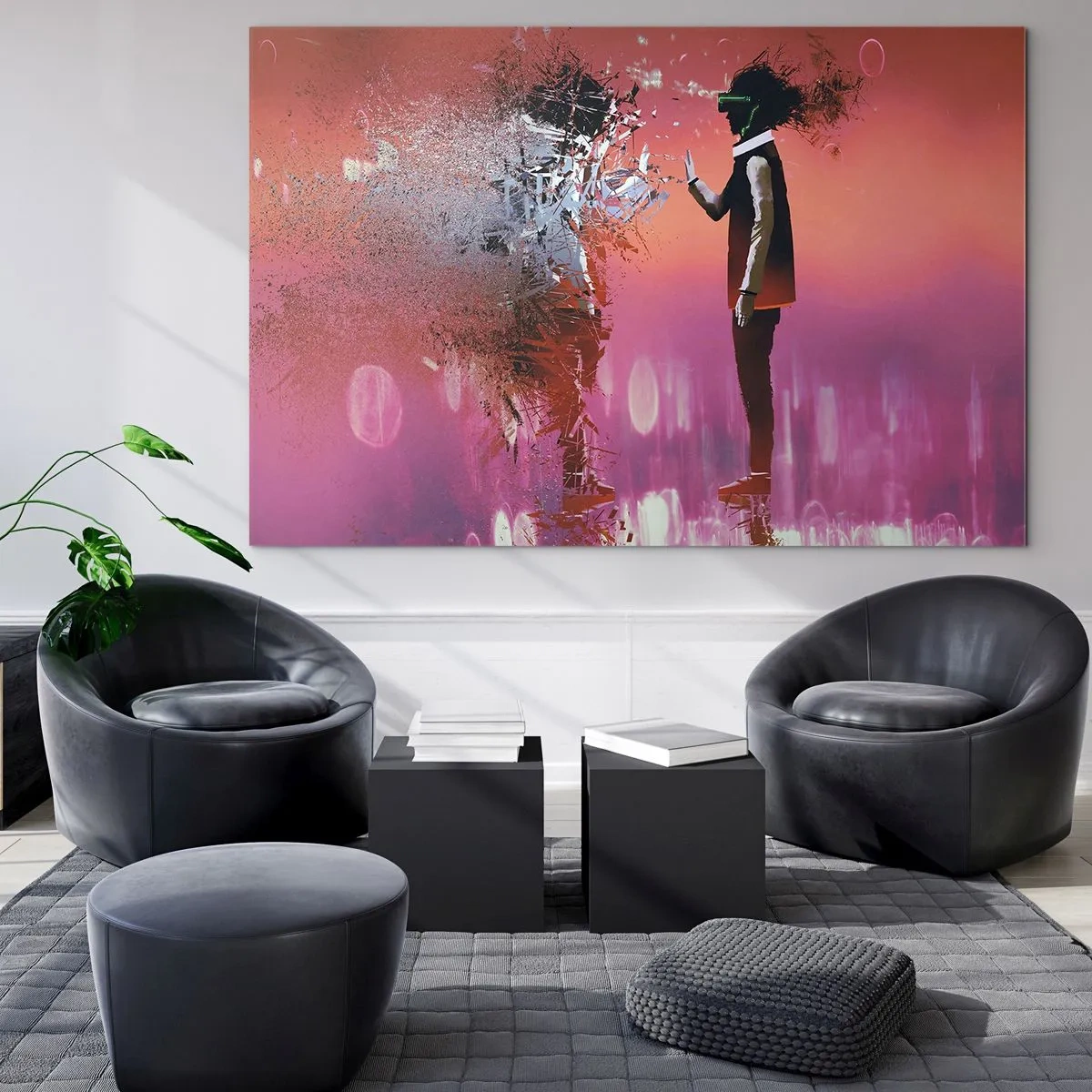 Impression sur verre - Image sur verre - Un personnage en réalité virtuelle avec une ombre diffuse - 100x70cm - Pouvez-vous regarder à l'intérieur de vous-même ? - Décoration murale moderne pour le salon et la chambre ARTTOR