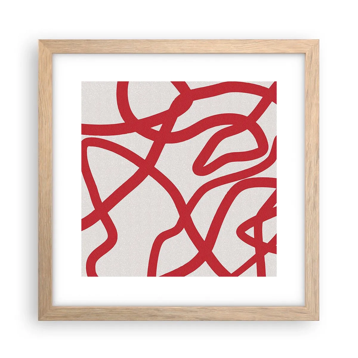 Affiche dans un chêne clair - Poster - Rouge sur blanc - 30x30 cm
