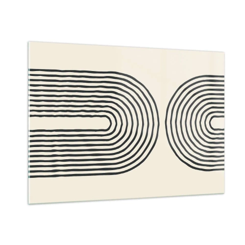 Impression sur verre - Image sur verre - Une peinture abstraite en noir et blanc représentant des lignes en forme d'arc. - 100x70cm - Dans un instant... - Décoration murale moderne pour le salon et la chambre ARTTOR