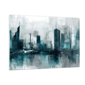 Impression sur verre - Image sur verre - Une ville moderne aux tons bleus et gris - 120x80cm - Une ville couleur de pluie - Décoration murale moderne pour le salon et la chambre ARTTOR