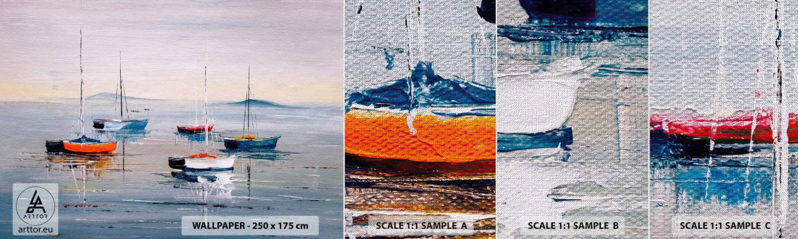 Échantillon de Papier Peint Premium Canvas - Un repos bien mérité - Nautique, Voiliers, Bord de mer - 100x30 cm