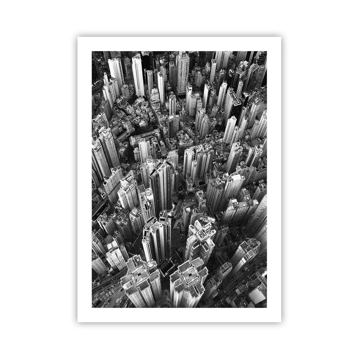 Affiche - Poster - Vue aérienne des gratte-ciels de la ville en noir et blanc - 50x70cm - Toujours de plus en plus haut - Décoration murale moderne pour le salon et la chambre ARTTOR