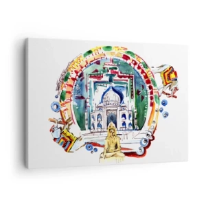 Impression sur toile - Image sur toile - Une illustration colorée de l'architecture indienne - 70x50cm - Équilibre mondial hindou - Décoration murale moderne pour le salon et la chambre ARTTOR