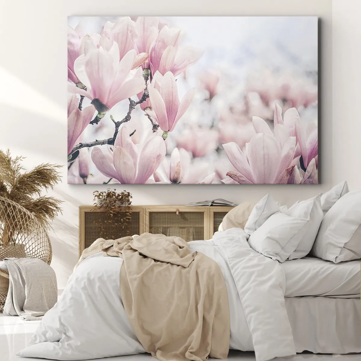 Impression sur toile - Image sur toile - Fleurs de magnolia subtiles aux délicates nuances roses - 100x70cm - Idéal de la subtilité - Décoration murale moderne pour le salon et la chambre ARTTOR