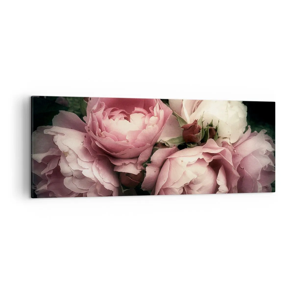 Impression sur toile - Image sur toile - Un bouquet de roses aux tons délicats de rose et de blanc - 140x50cm - Le charme de la belle époque - Décoration murale moderne pour le salon et la chambre ARTTOR