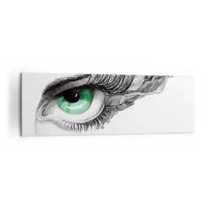 Impression sur toile - Image sur toile - Œil artistique avec iris vert et détails de dessin - 160x50cm - Belle et prête à l'attaque - Décoration murale moderne pour le salon et la chambre ARTTOR
