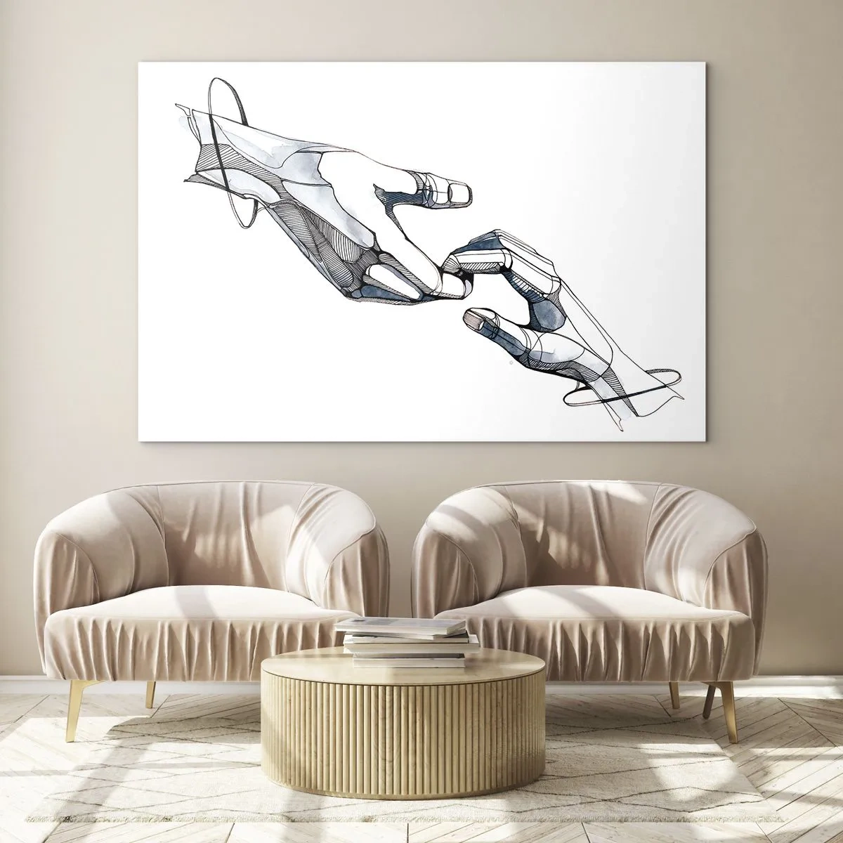 Impression sur verre - Image sur verre - Illustration artistique de deux mains dans un style abstrait - 100x70cm - Un bon geste - Décoration murale moderne pour le salon et la chambre ARTTOR