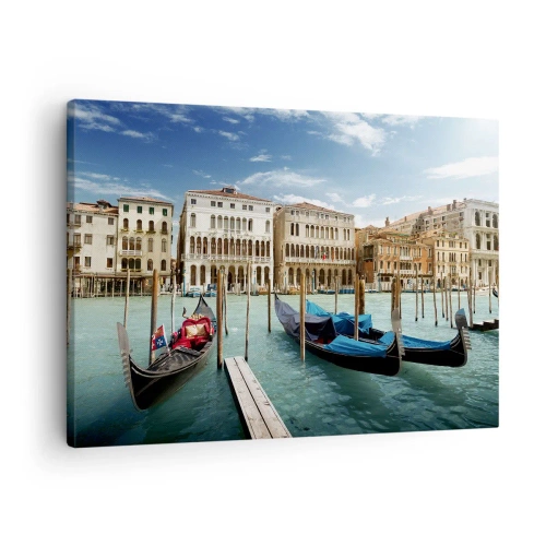 Impression sur toile - Image sur toile - Venise avec des gondoles et des palais contre le ciel - 70x50cm - Palace bleu ciel - Décoration murale moderne pour le salon et la chambre ARTTOR