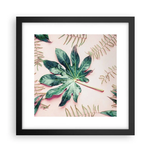 Affiche dans un cadre noir - Poster - Étude de verdure sur fond rose - 30x30 cm