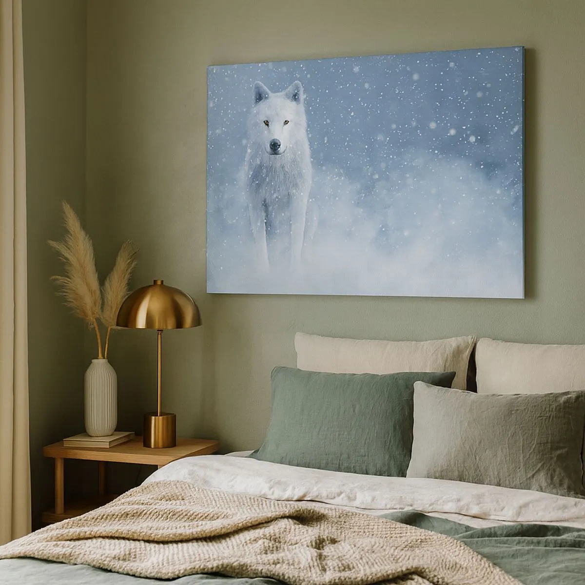 Impression sur toile - Image sur toile - Loup blanc dans un paysage enneigé - 70x50cm - Dans une âme d'hiver - Décoration murale moderne pour le salon et la chambre ARTTOR