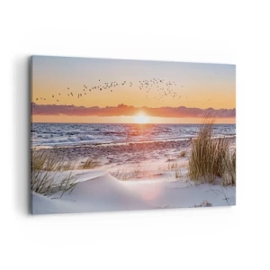 Impression sur toile - Image sur toile - Coucher de soleil sur la mer avec vue sur les dunes - 120x80cm - Paysage horizontal - Décoration murale moderne pour le salon et la chambre ARTTOR