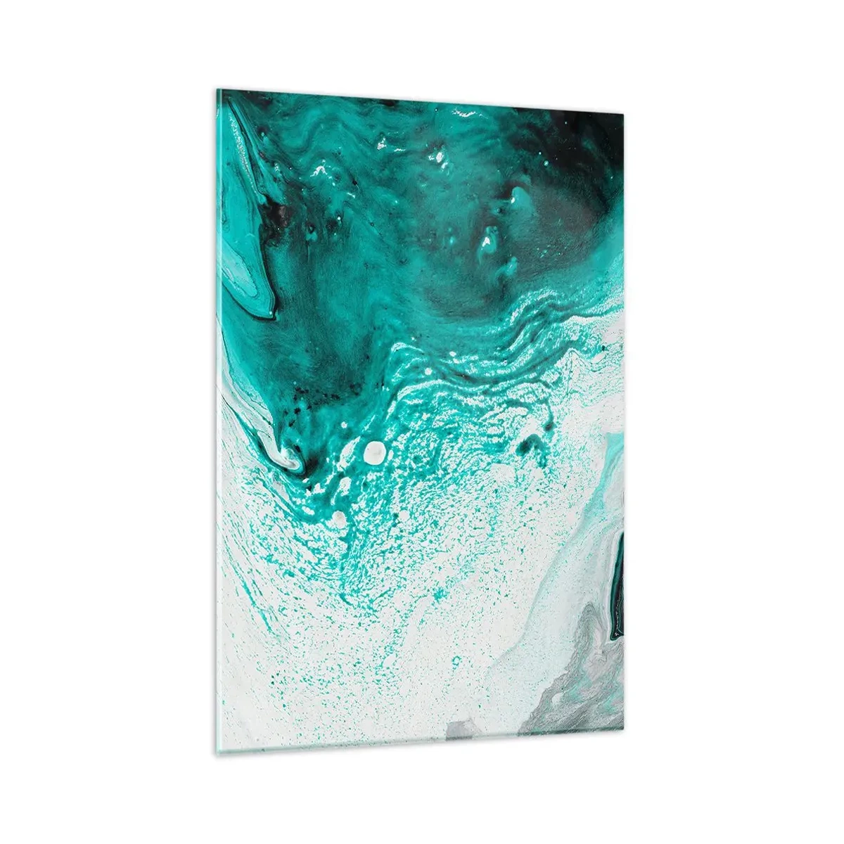 Impression sur verre - Image sur verre - Composition abstraite dans des tons turquoise sur fond blanc - 80x120cm - Se fondre dans le bleu et le turquoise - Décoration murale moderne pour le salon et la chambre ARTTOR