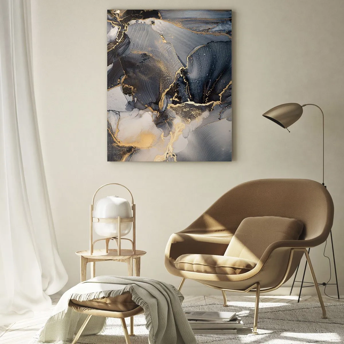 Impression sur verre - Image sur verre - Abstraction sombre avec un effet marbre et des veines dorées - 50x70cm - La vie de la pierre - Décoration murale moderne pour le salon et la chambre ARTTOR