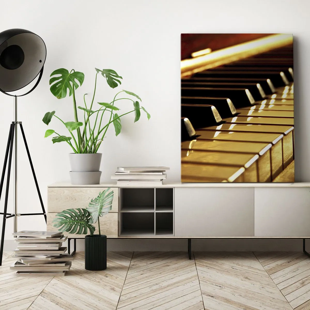 Impression sur toile - Image sur toile - Clavier de piano sous un éclairage doré - 50x70cm - Des possibilités infinies - Décoration murale moderne pour le salon et la chambre ARTTOR