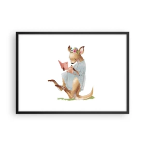 Affiche dans un cadre noir - Poster - Kanga lisant un livre avec un bébé - 70x50cm - Lis-moi maman - Décoration murale moderne pour le salon et la chambre ARTTOR