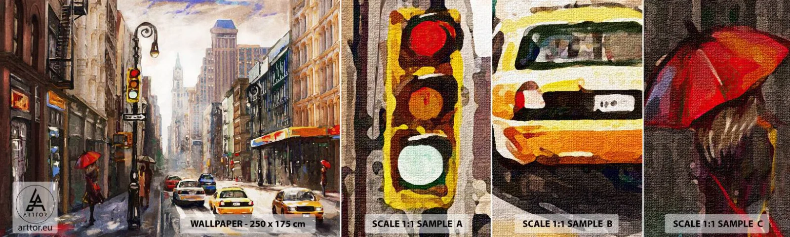 Échantillon De Papier Peint Standard Eco - New-Zork - coloré même sous la pluie - New York, Ville, Manhattan - 100x30 cm