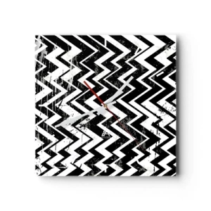 Horloge murale - Pendule murale - Motif en zigzag noir et blanc avec abrasions artistiques - 30x30cm - Zig-blanc, zag-noir - Décoration murale moderne pour le salon et la chambre ARTTOR