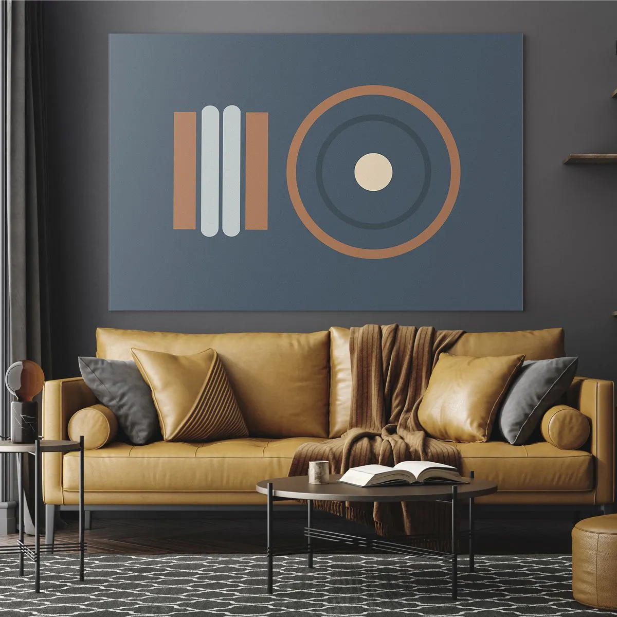Impression sur verre - Image sur verre - Formes géométriques abstraites aux couleurs douces, comportant des cercles et des lignes - 70x50cm - Essence des choses - Décoration murale moderne pour le salon et la chambre ARTTOR