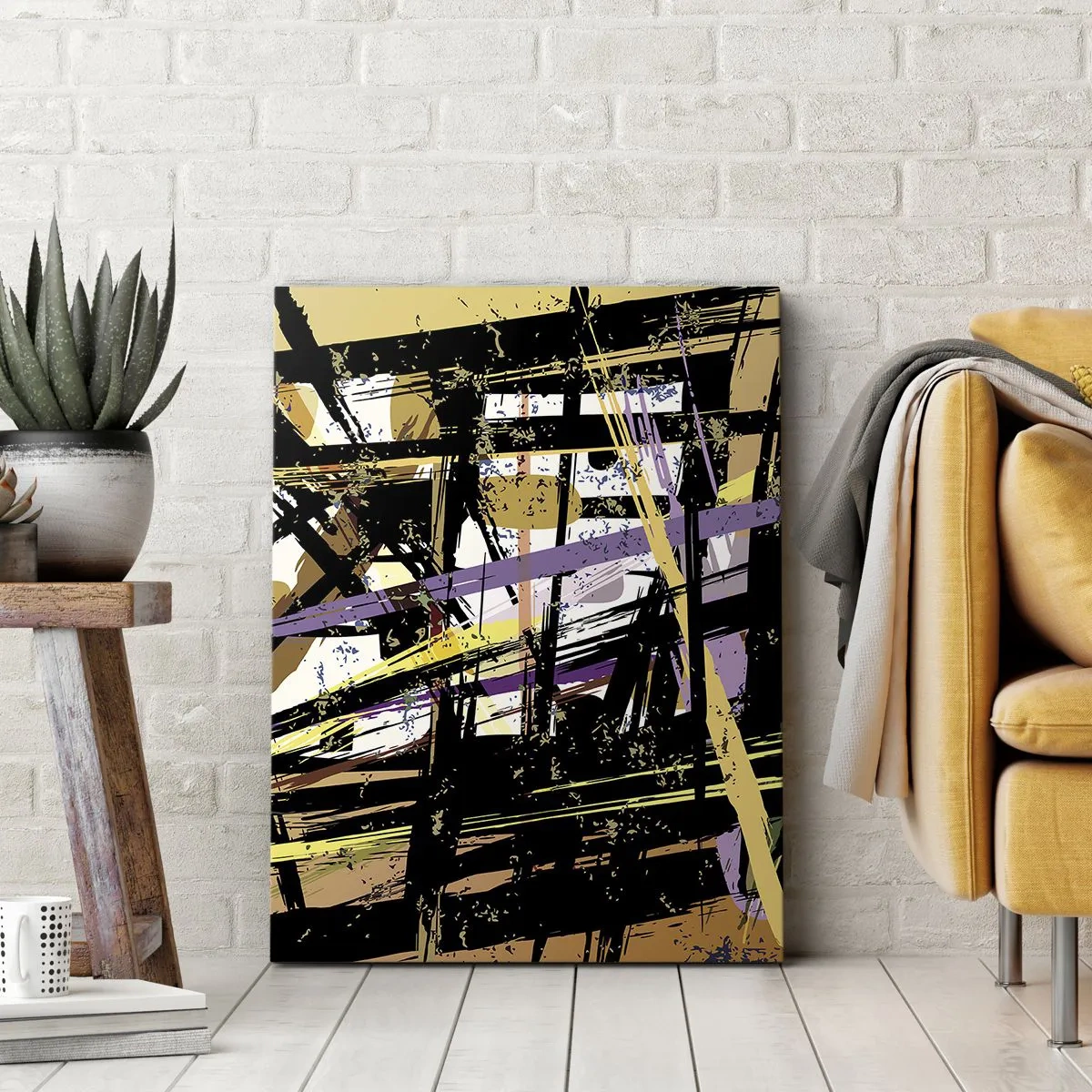 Impression sur toile - Image sur toile - Lignes et formes abstraites sur fond beige - 80x120cm - Une coupe nette - Décoration murale moderne pour le salon et la chambre ARTTOR