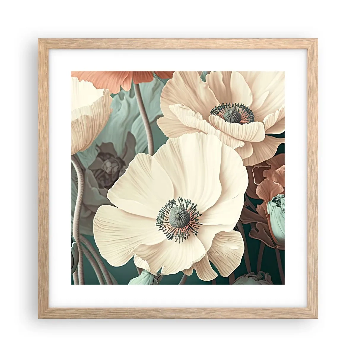 Affiche dans un chêne clair - Poster - Le murmure des coquelicots - 40x40 cm