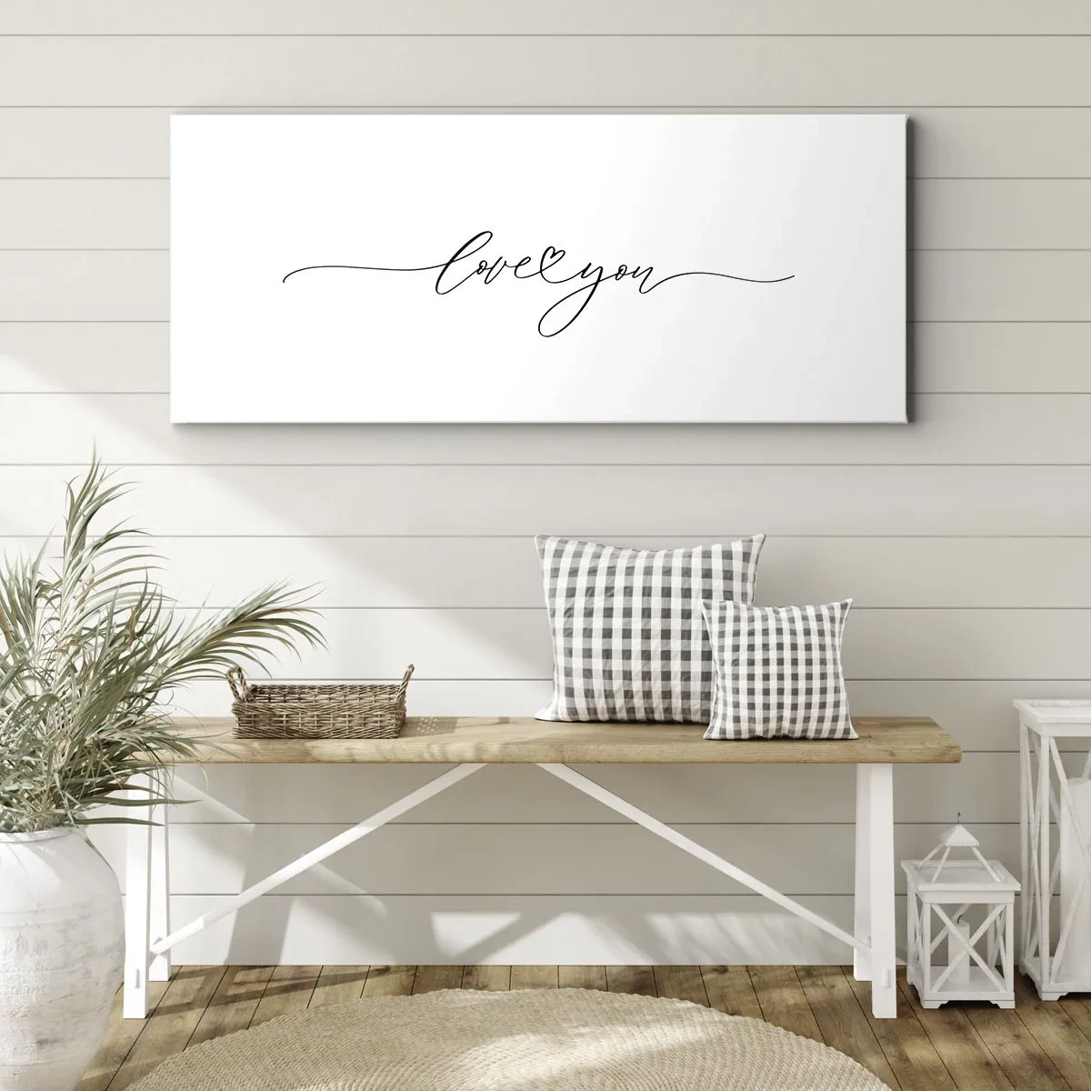 Impression sur toile - Image sur toile - L'inscription « Je t'aime » dans une police élégante - 120x50cm - Noir sur blanc - Décoration murale moderne pour le salon et la chambre ARTTOR