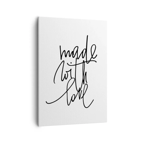 Impression sur toile - Image sur toile - Inscription noire « Made with love » sur fond blanc - 50x70cm - La meilleure marque - Décoration murale moderne pour le salon et la chambre ARTTOR