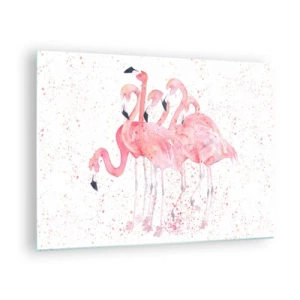 Impression sur verre - Image sur verre - Flamants roses à l'aquarelle sur fond clair avec des taches délicates - 70x50cm - Ensemble rose - Décoration murale moderne pour le salon et la chambre ARTTOR