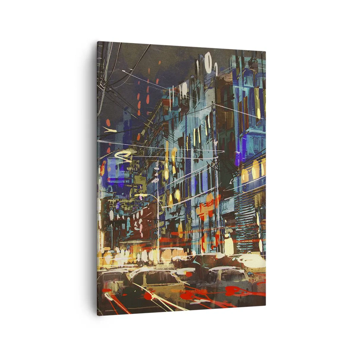 Impression sur toile - Image sur toile - Scène nocturne de la ville avec des néons - 70x100cm - L'agitation de la rue en soirée - Décoration murale moderne pour le salon et la chambre ARTTOR