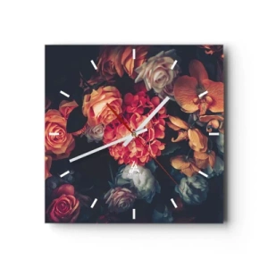 Horloge murale - Pendule murale - Un bouquet de fleurs variées aux tons sombres - 30x30cm - Comme chez les maîtres hollandais - Décoration murale moderne pour le salon et la chambre ARTTOR