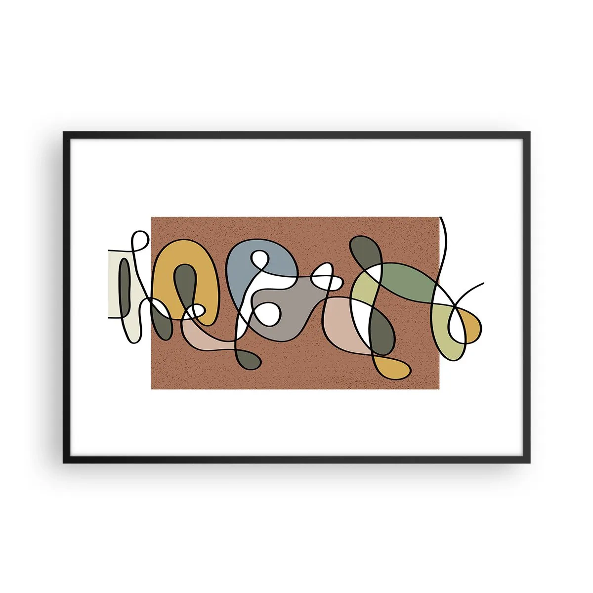 Affiche dans un cadre noir - Poster - Abstraction colorée avec des taches et des lignes - 100x70cm - Une abstraction qui mérite le sourire - Décoration murale moderne pour le salon et la chambre ARTTOR