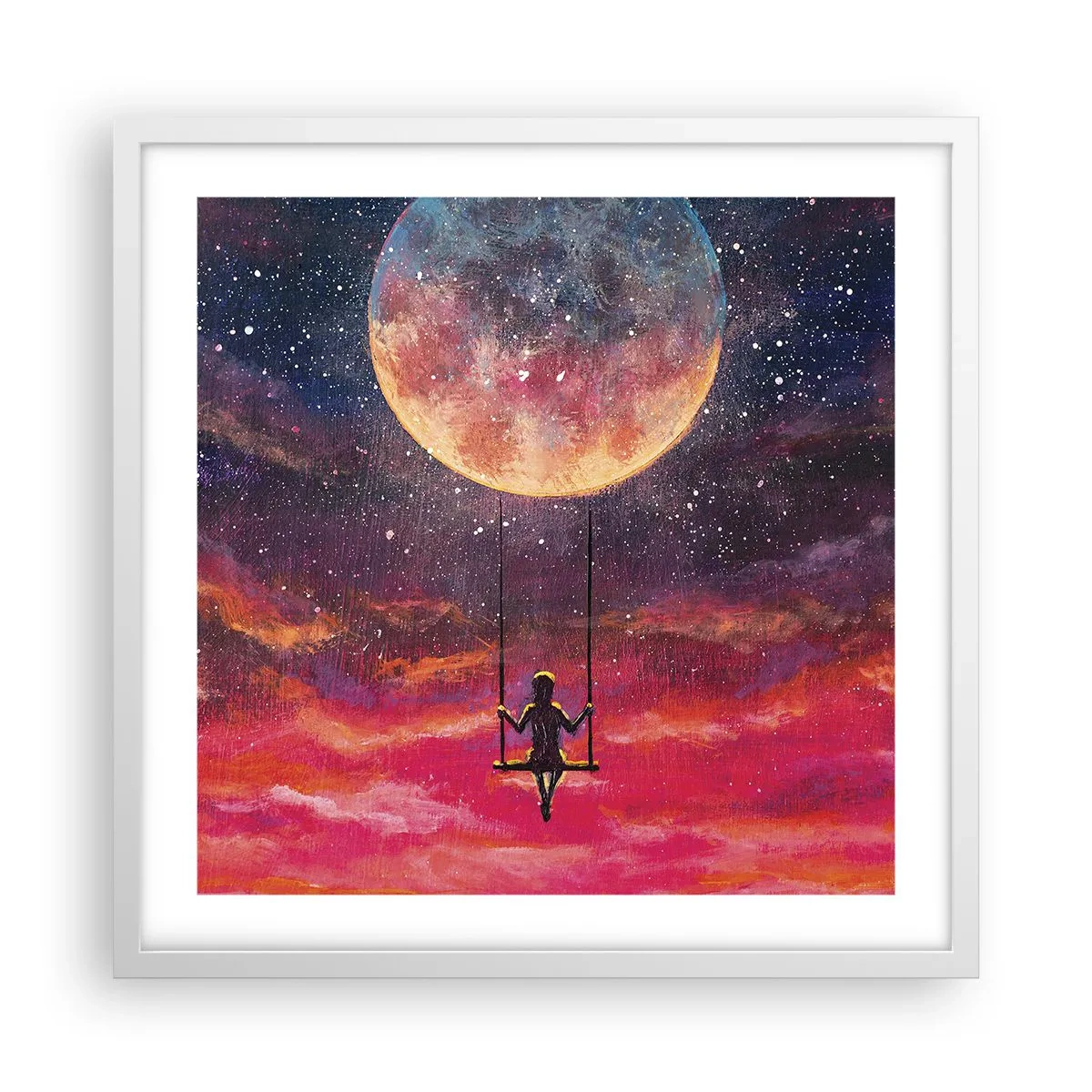 Affiche dans un cadre blanc - Poster - Se balancer dans les nuages - 50x50 cm
