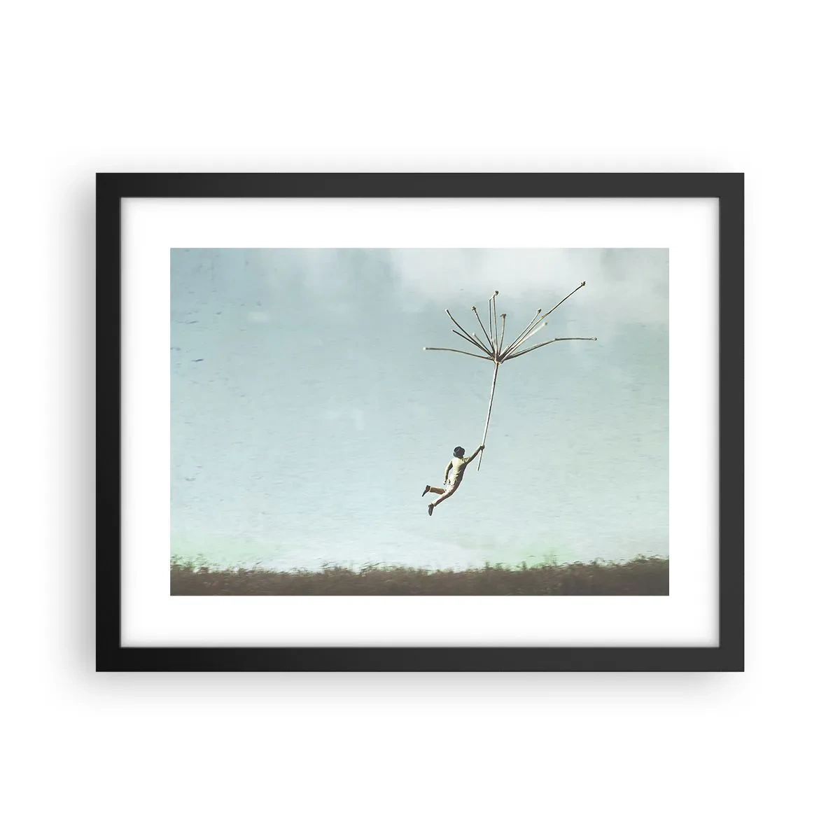 Affiche dans un cadre noir - Poster - Cerfs-volants, pissenlits, vent - 40x30 cm