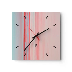 Horloge murale - Pendule murale - Lignes pastel dans les tons rose et bleu dans une composition minimaliste - 30x30cm - Abstraction à l'aube - Décoration murale moderne pour le salon et la chambre ARTTOR