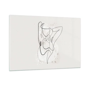 Impression sur verre - Image sur verre - Une silhouette féminine dessinée avec une seule ligne sur un fond clair - 120x80cm - L'art de la séduction - Décoration murale moderne pour le salon et la chambre ARTTOR