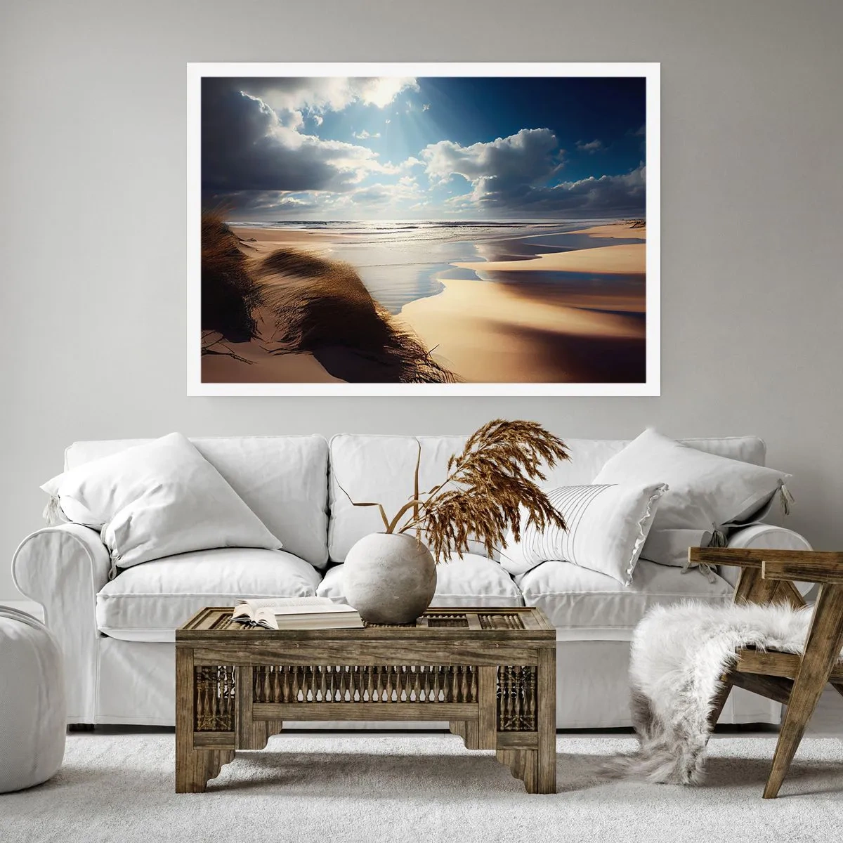 Affiche - Poster - Une plage sauvage avec des dunes et un ciel bleu - 100x70cm - Plage, plage sauvage - Décoration murale moderne pour le salon et la chambre ARTTOR