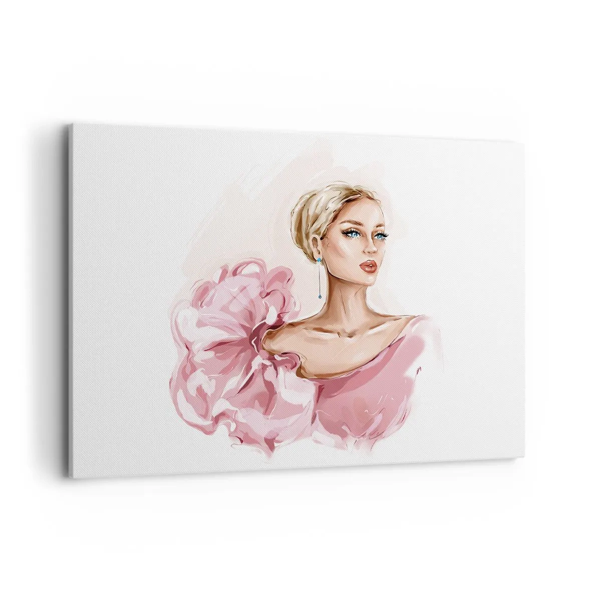 Impression sur toile - Image sur toile - Portrait d'une femme en robe rose sur fond clair - 100x70cm - Comme peinte... - Décoration murale moderne pour le salon et la chambre ARTTOR