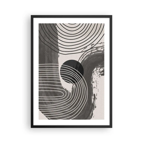 Affiche dans un cadre noir - Poster - Abstraction géométrique dans les tons de gris et de noir - 50x70cm - L'ovale gagne - Décoration murale moderne pour le salon et la chambre ARTTOR