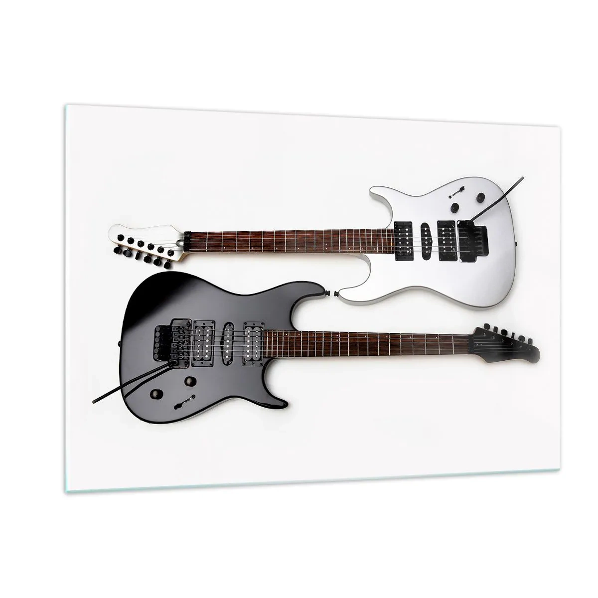 Impression sur verre - Image sur verre - Guitares électriques noires et blanches sur fond blanc - 120x80cm - Harmonie des formes - Décoration murale moderne pour le salon et la chambre ARTTOR