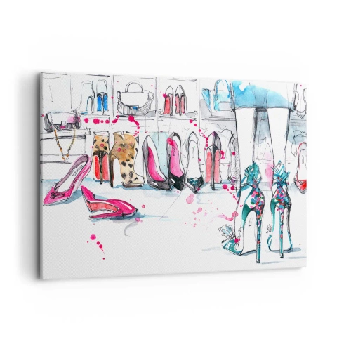 Impression sur toile - Image sur toile - Graphismes artistiques mettant en vedette des talons hauts et des accessoires - 100x70cm - Sésame, ouvre-toi - Décoration murale moderne pour le salon et la chambre ARTTOR