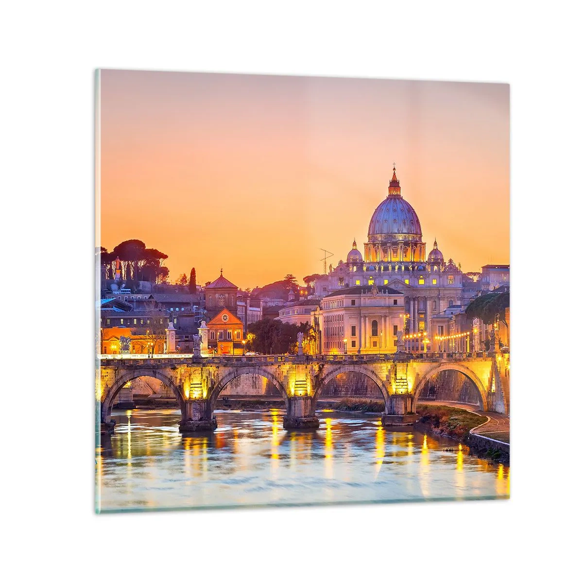 Impression sur verre - Image sur verre - Coucher de soleil sur la ville éternelle - 40x40 cm