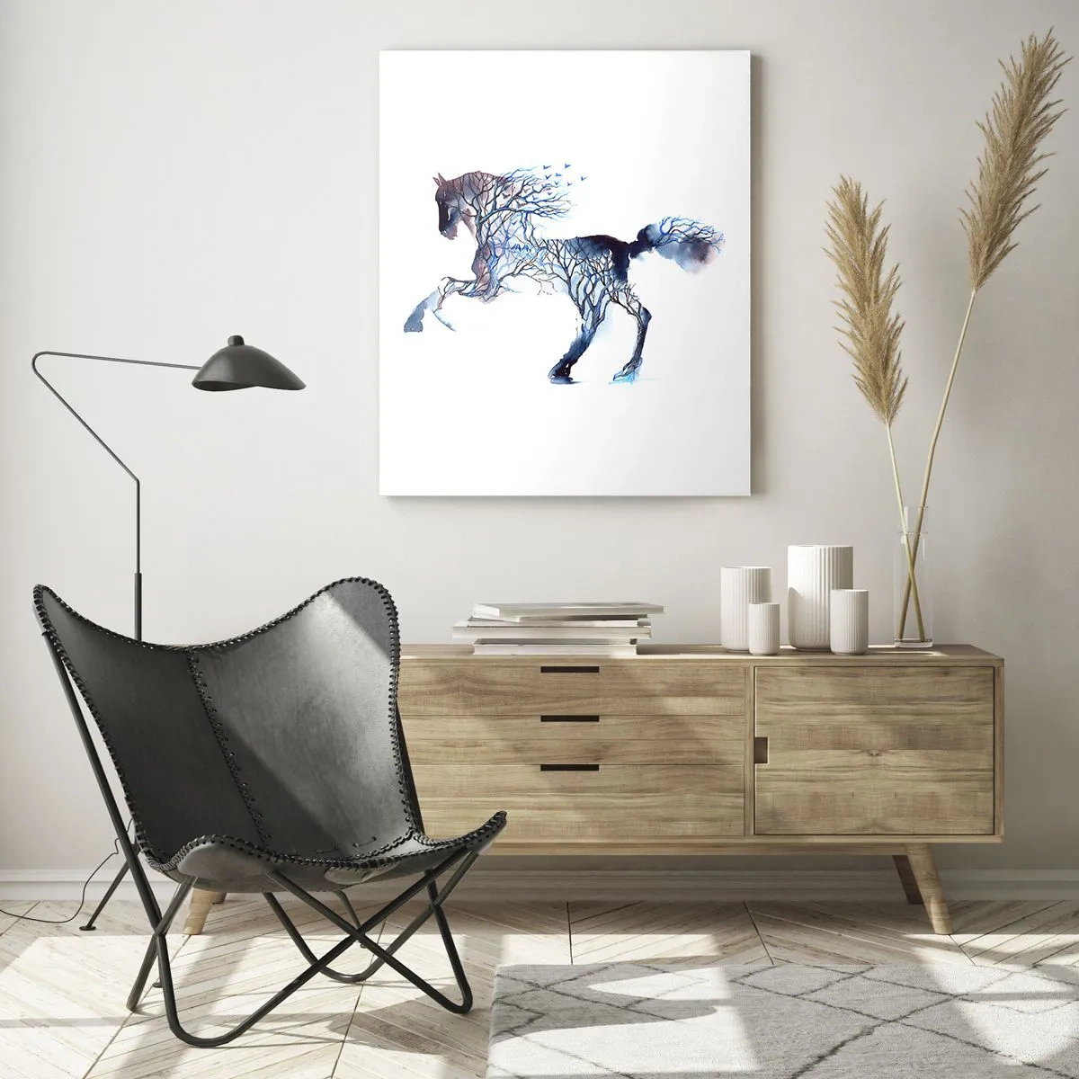 Impression sur verre - Image sur verre - Illustration d'un cheval avec des branches à la place d'un corps - 50x70cm - Comme si la forêt avait bougé - Décoration murale moderne pour le salon et la chambre ARTTOR