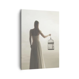 Impression sur toile - Image sur toile - Une femme avec une cage contre un ciel calme - 50x70cm - Soi libre - Décoration murale moderne pour le salon et la chambre ARTTOR