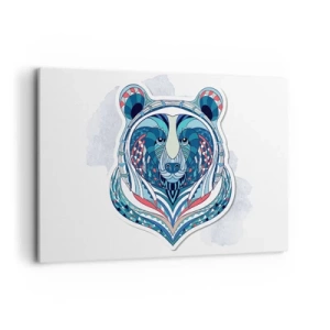 Impression sur toile - Image sur toile - Ours géométrique dans les tons bleu et rouge - 120x80cm - Vive le Groenland ! - Décoration murale moderne pour le salon et la chambre ARTTOR