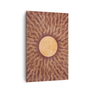 Impression sur toile - Image sur toile - Motif ensoleillé avec des rayons sur un fond dans les tons marron - 80x120cm - Icône du soleil - Décoration murale moderne pour le salon et la chambre ARTTOR