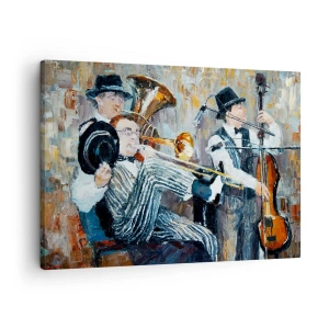 Impression sur toile - Image sur toile - Des musiciens de jazz dans un style pictural lors d'un concert - 70x50cm - C'est tout le Jazz - Décoration murale moderne pour le salon et la chambre ARTTOR